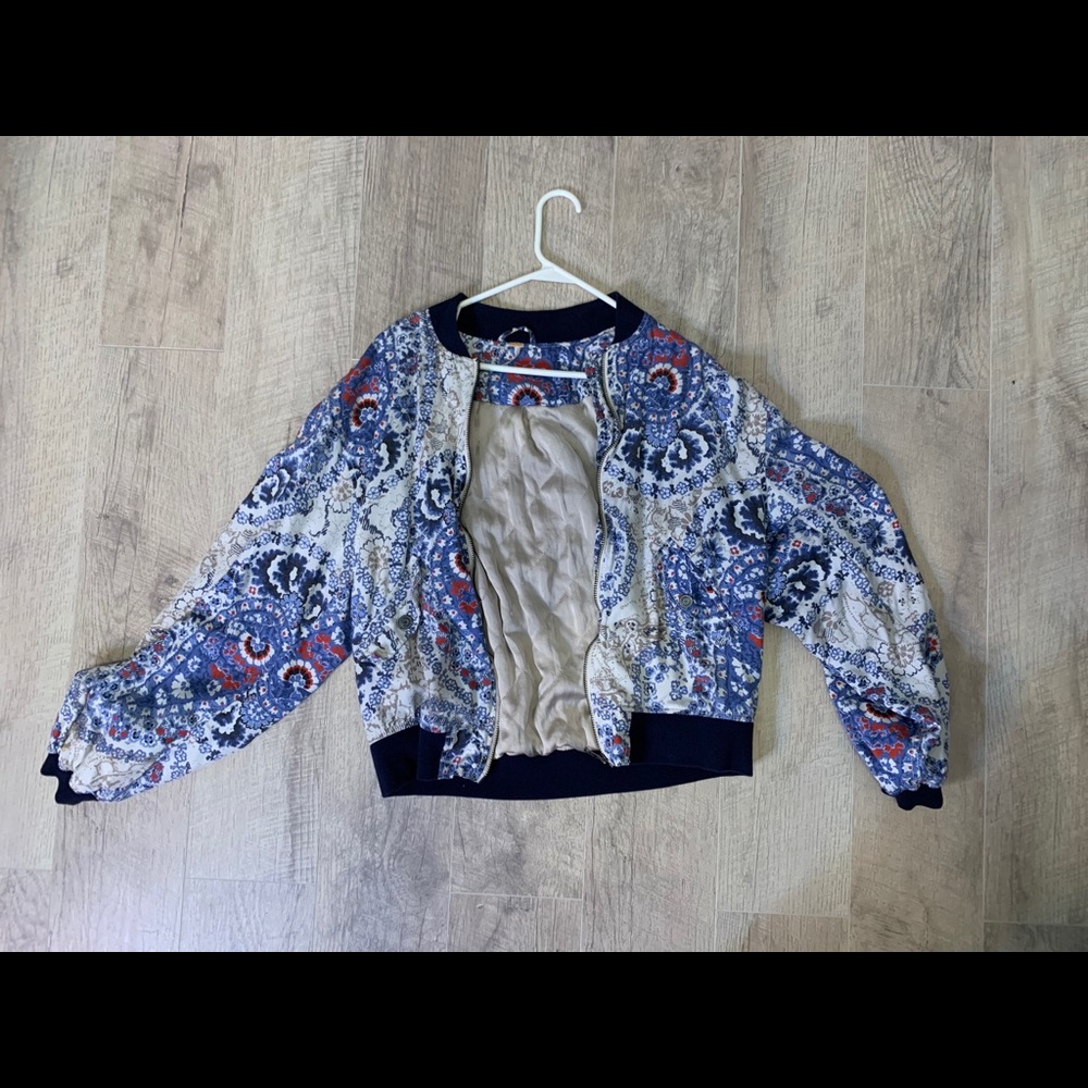 FREE PEOPLE Bomber Jacket Floral Satin Lining